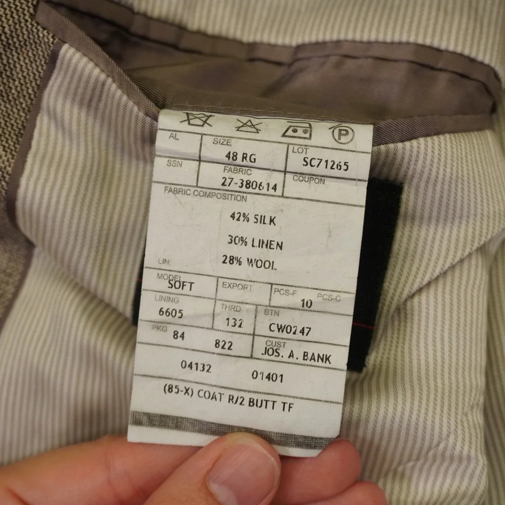 Jos A Bank Blazer Men 48R Tan Silk Linen Wool Windowpane Tailored Fit Sport Coat